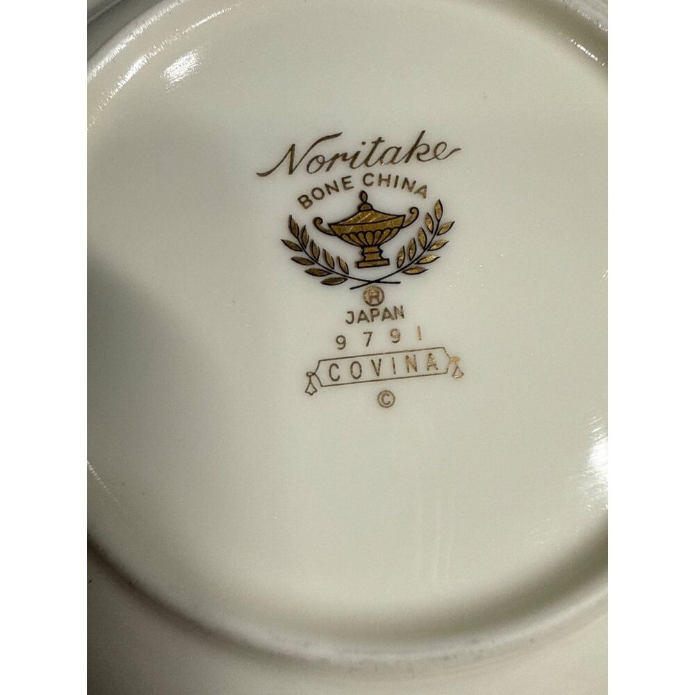 Set Of 6 Noritake Bone China Covina 9791 Saucers With Gold & Green Trim Vintage - Picture 7 of 13